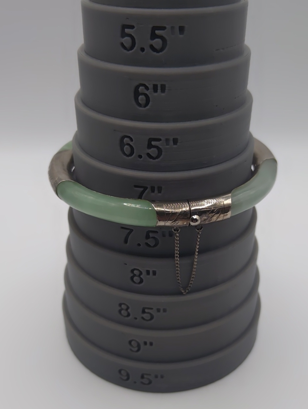 925 Nephrite Jade Clamper Bracelet With Safety Chain Sz 7 - Picture 10 of 10